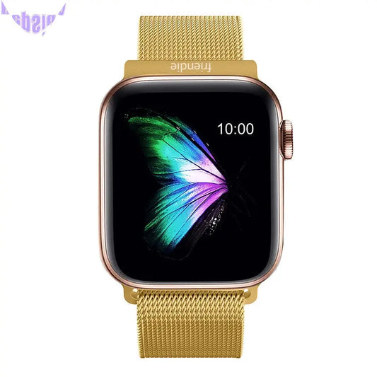 Stainless Steel Link Woven Mesh Infinite Loop Band - The Melbourne in Gold Large - Compatible with Apple Watch Size 42mm to 45mm-0