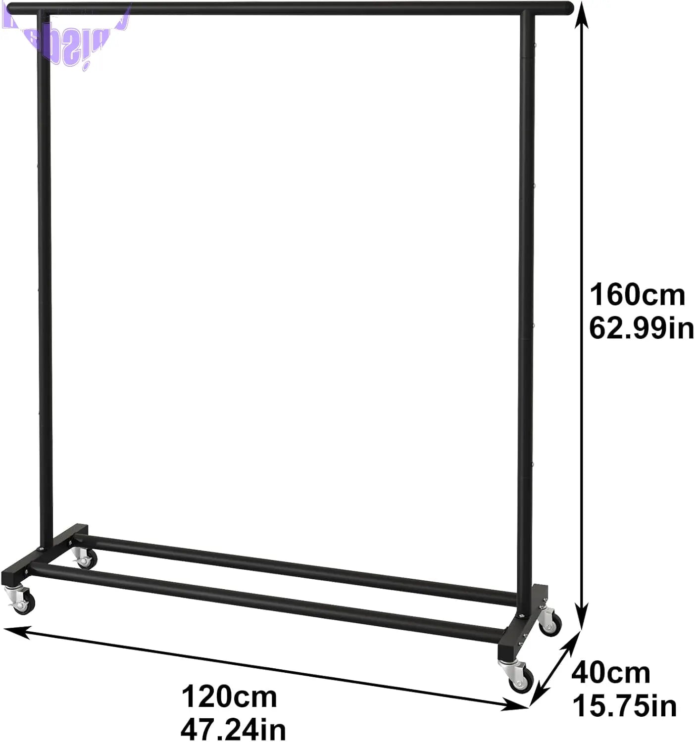 Clothing Rack Clothes Rack Standard Rod Simple Rolling Metal Garment Rack Organizer Freestanding Hanger with Wheels,Black