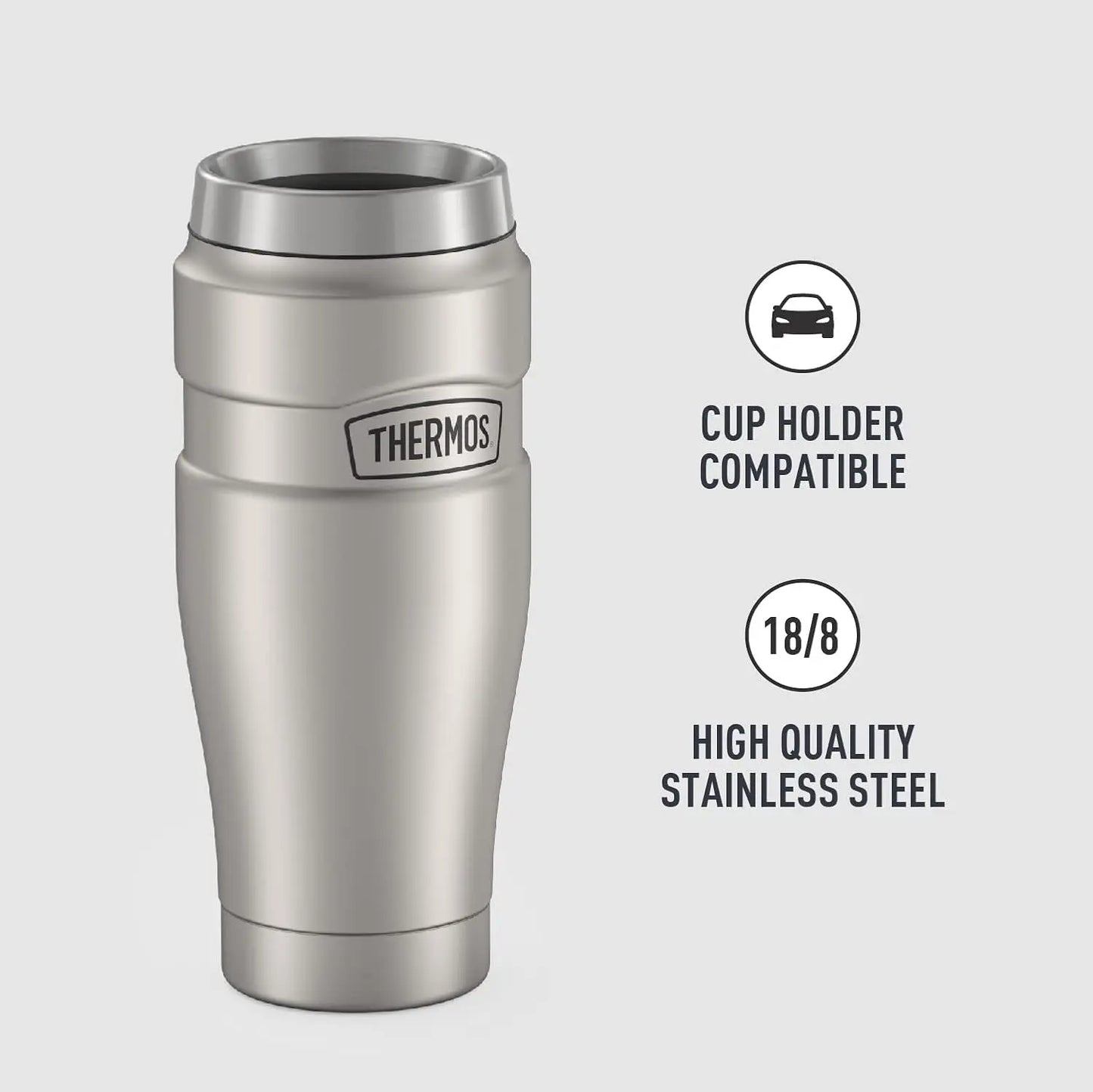 Stainless King Vacuum-Insulated Travel Tumbler, 16 Ounce, Matte Steel