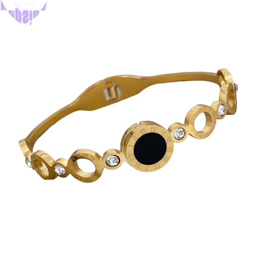 Stylish Black Gold Roman Numerals Stainless Bangles-0