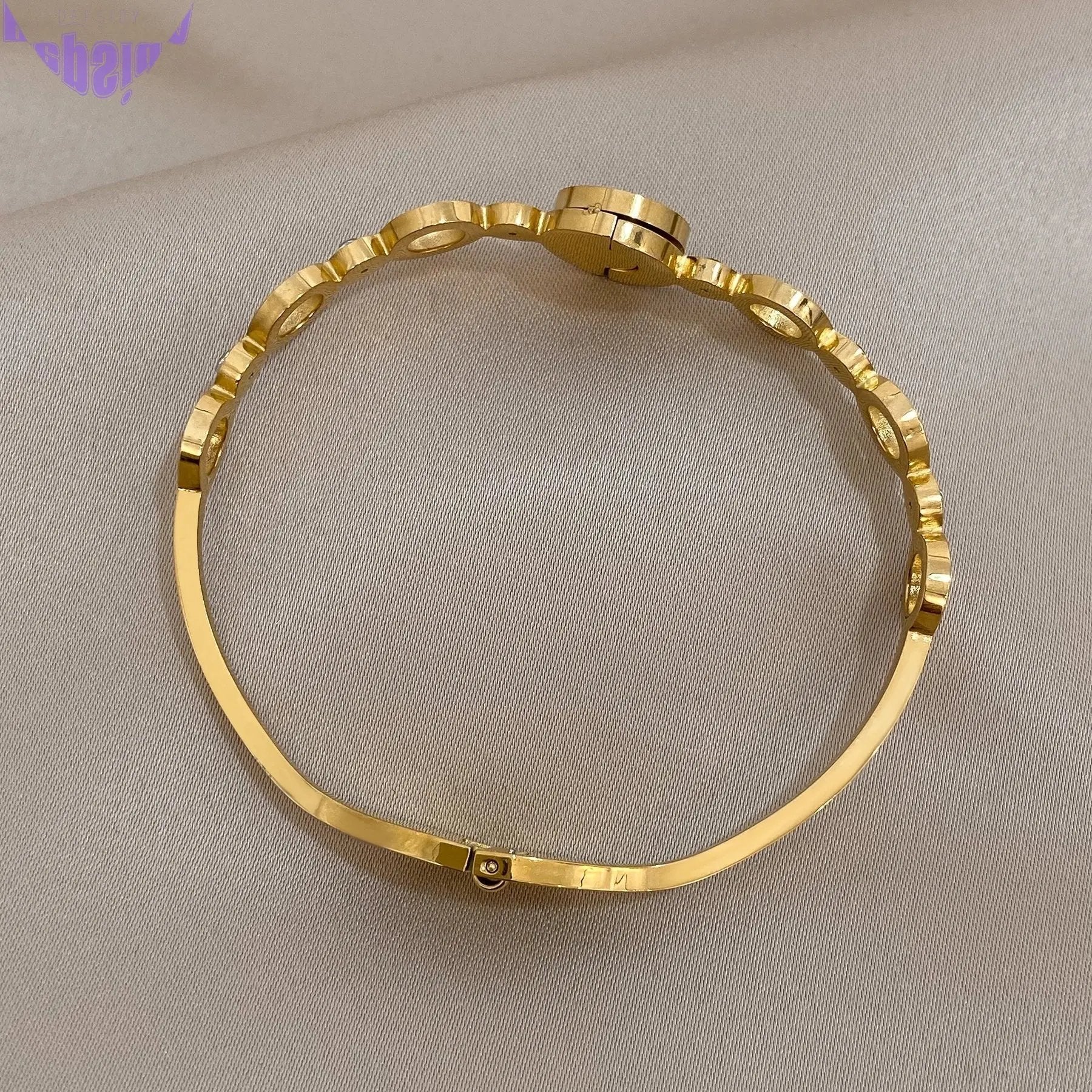 Stylish Black Gold Roman Numerals Stainless Bangles-3