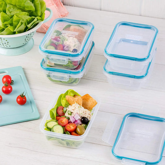 Total Solution 10-Pc Plastic Food Storage Containers with Lids, 3-Cup Rectangle Meal Prep Container, Non-Toxic, Bpa-Free Lids, Microwave, Dishwasher, and Freezer Safe, White