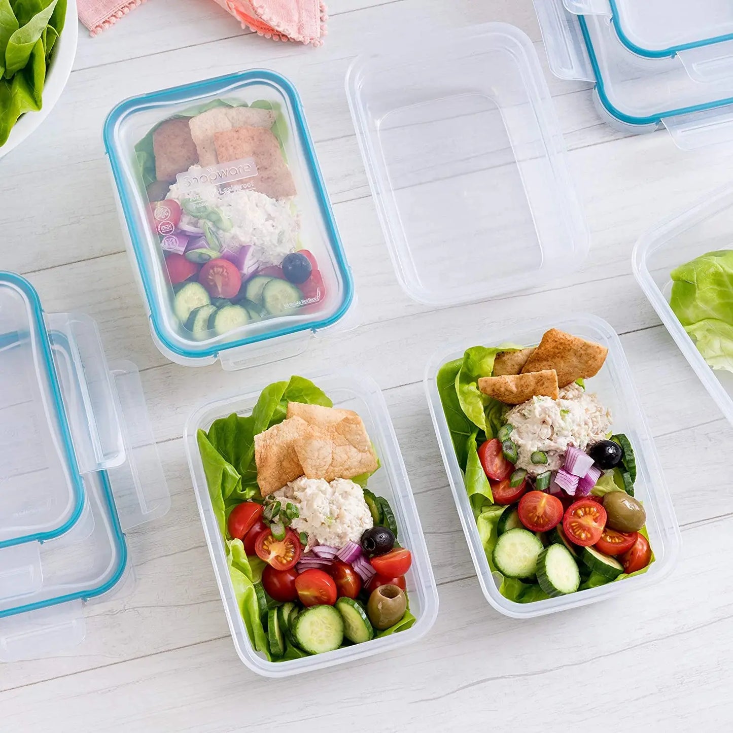 Total Solution 10-Pc Plastic Food Storage Containers with Lids, 3-Cup Rectangle Meal Prep Container, Non-Toxic, Bpa-Free Lids, Microwave, Dishwasher, and Freezer Safe, White