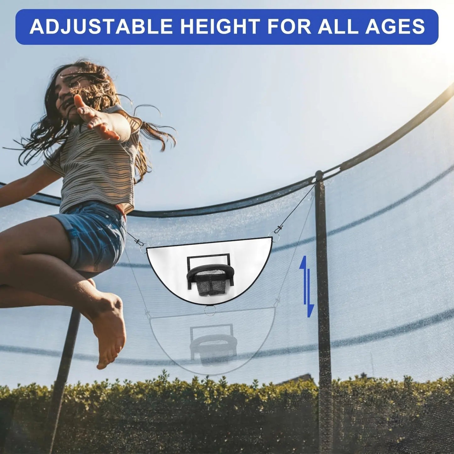 Trampoline Basketball Hoop, Breakaway Rim for Dunking Trampoline Basketball Attachment Goal Trampoline Accessory with Mini Basketballs for Basketball Lovers Kids Adults Indoor Outdoor Use