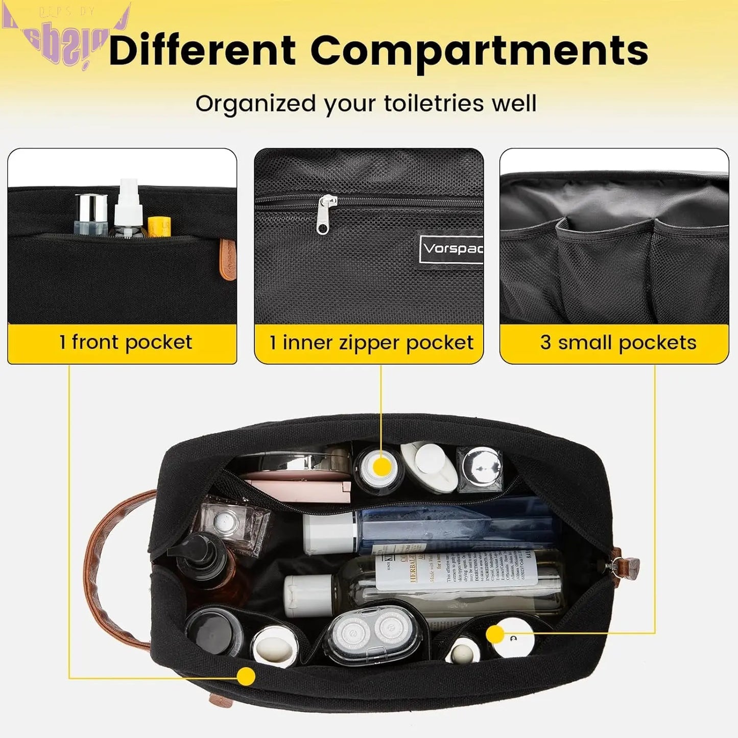 Premium Water-Resistant Hanging Toiletry Bag for Men - Stylish Black Dopp Kit with Organized Compartments, Ideal for Travel