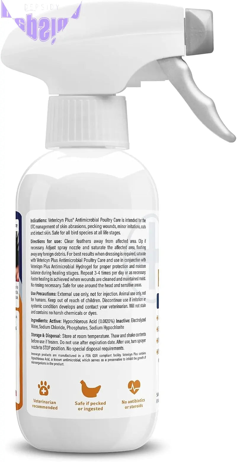 plus Poultry Care Spray | Healing Aid and Skin Repair for Chicken Wounds, Pecking Injuries, Bumblefoot, Vent Prolapses, and More. 8 Ounces