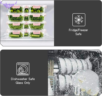 10 Pack Glass Food Storage Containers with Lids Leakproof, Airtight Glass Meal Prep Containers for Lunch, on the Go, Leftover, Dishwasher Safe