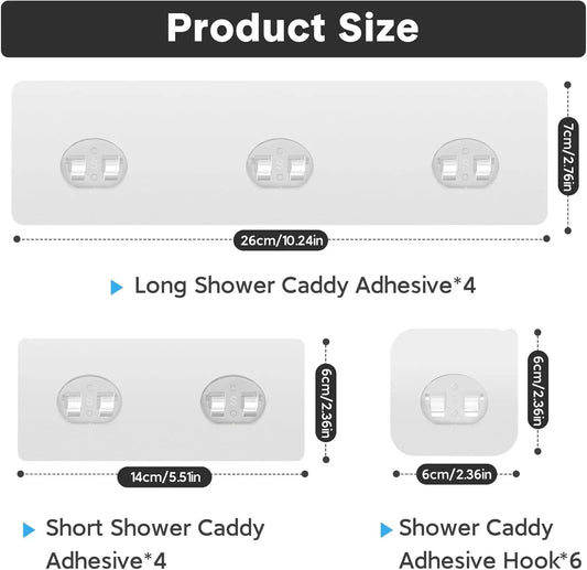14 Pack Shower Caddy Adhesive Replacement, Strong Adhesive Hooks, Waterproof Shower Adhesive Strips, No Drilling, for Bathroom Storage Shelves and Kitchen Racks