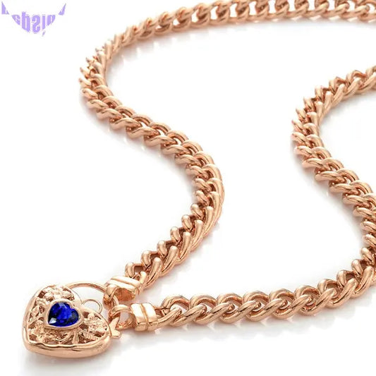 18ct Heavy Rose Gold Plated Euro Chain Necklace with a Dark Blue Filigree Locket - USA Made-1