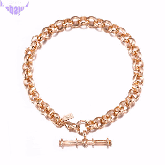 18ct Heavy Rose Gold Plated Belcher Chain Bracelet with T-Bar End - USA Made-1