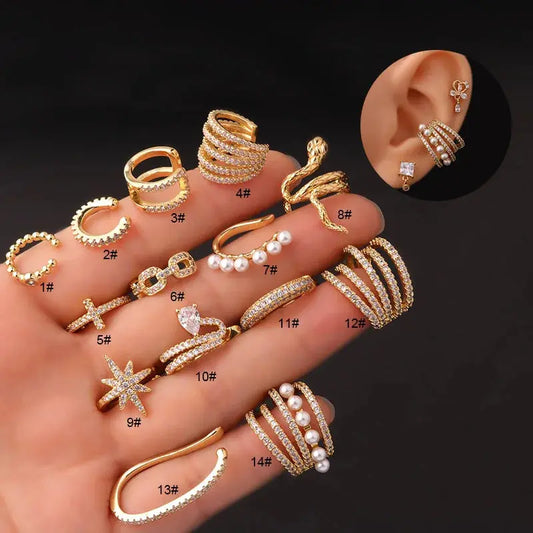 1PC Fake Piercing Ear Clip Stainless Steel Pearl Earrings Cuffs Ring Cartilage Conch Fake PIERC Jewelry for Women 2023 Trending