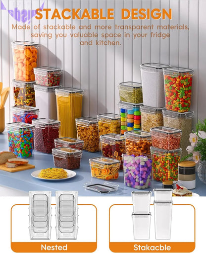 24 PCS Airtight Food Storage Containers with Lids, Kitchen Pantry Organization and Storage, Bpa-Free Plastic Scale Food Canisters for Cereal, Flour, Sugar, Dry Food, Include Labels & Marker