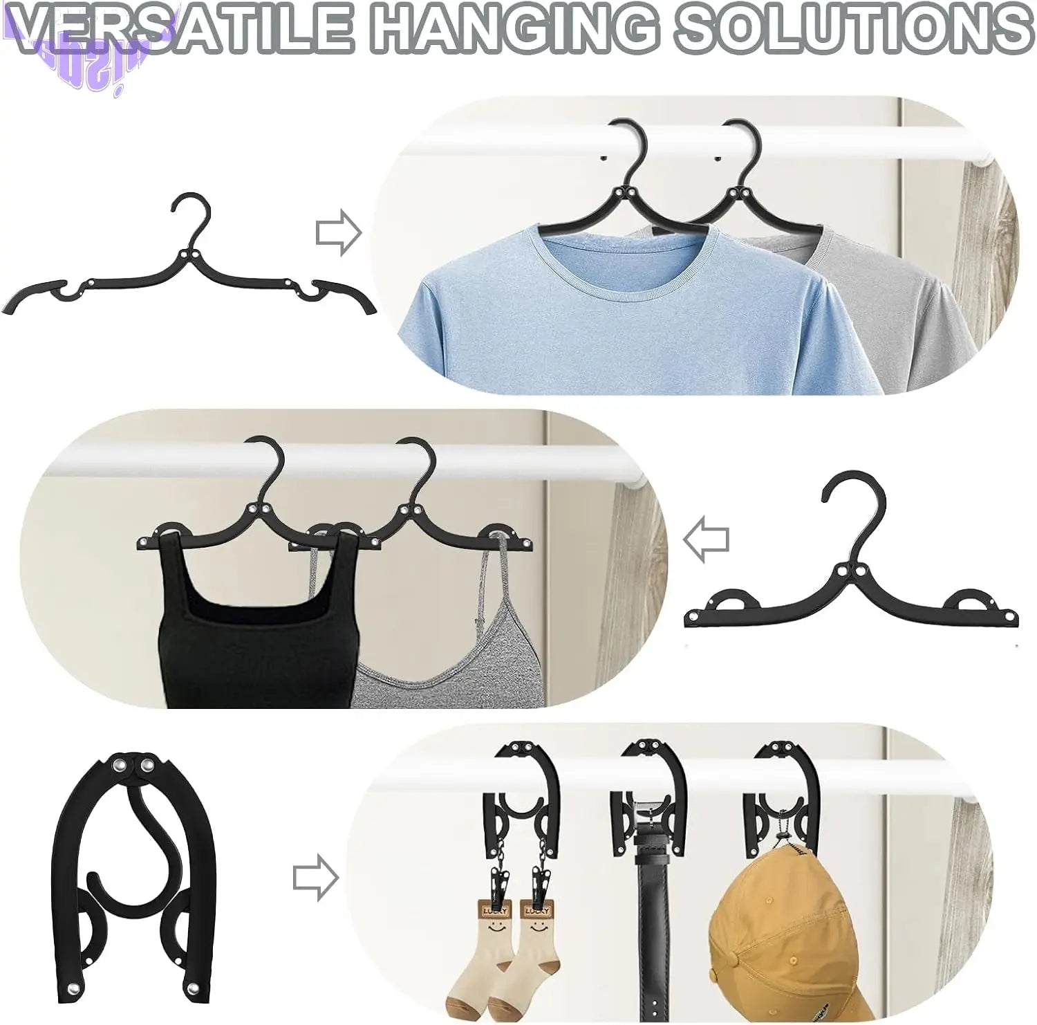 24 Pcs Travel Hangers - Portable Folding Clothes Hangers Travel Accessories Foldable Clothes Drying Rack for Trave (Black)