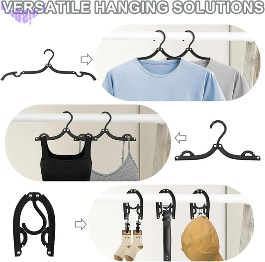 24 Pcs Travel Hangers - Portable Folding Clothes Hangers Travel Accessories Foldable Clothes Drying Rack for Trave (Black)