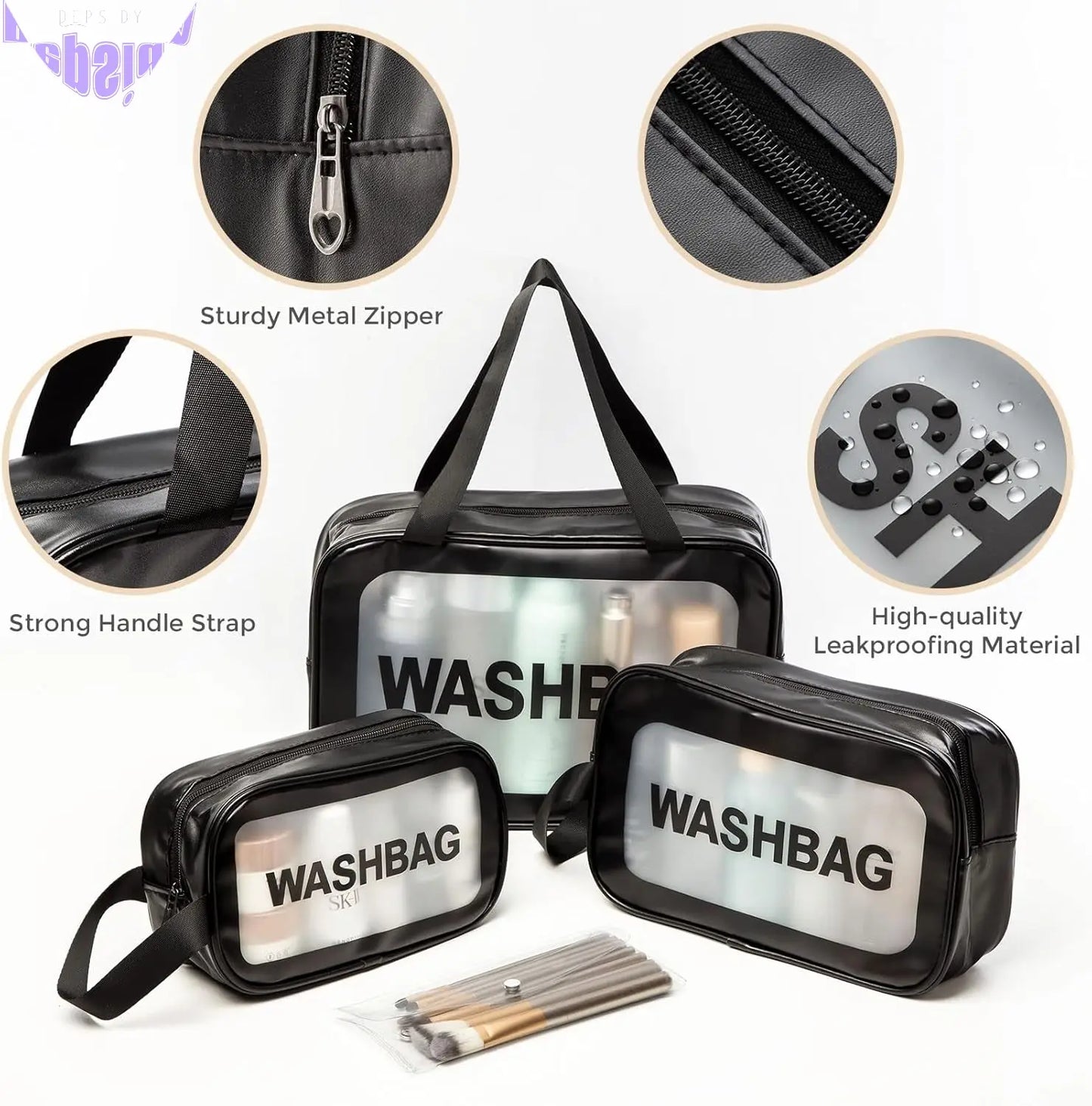 3 Pack Cosmetics Bag Toiletry Bag,Translucent Travel Bag Waterproof Makeup Bag with Small Clear Bag for Toiletries, Clear, 3Size