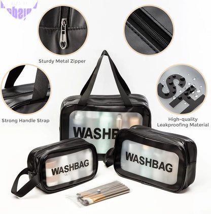 3 Pack Cosmetics Bag Toiletry Bag,Translucent Travel Bag Waterproof Makeup Bag with Small Clear Bag for Toiletries, Clear, 3Size