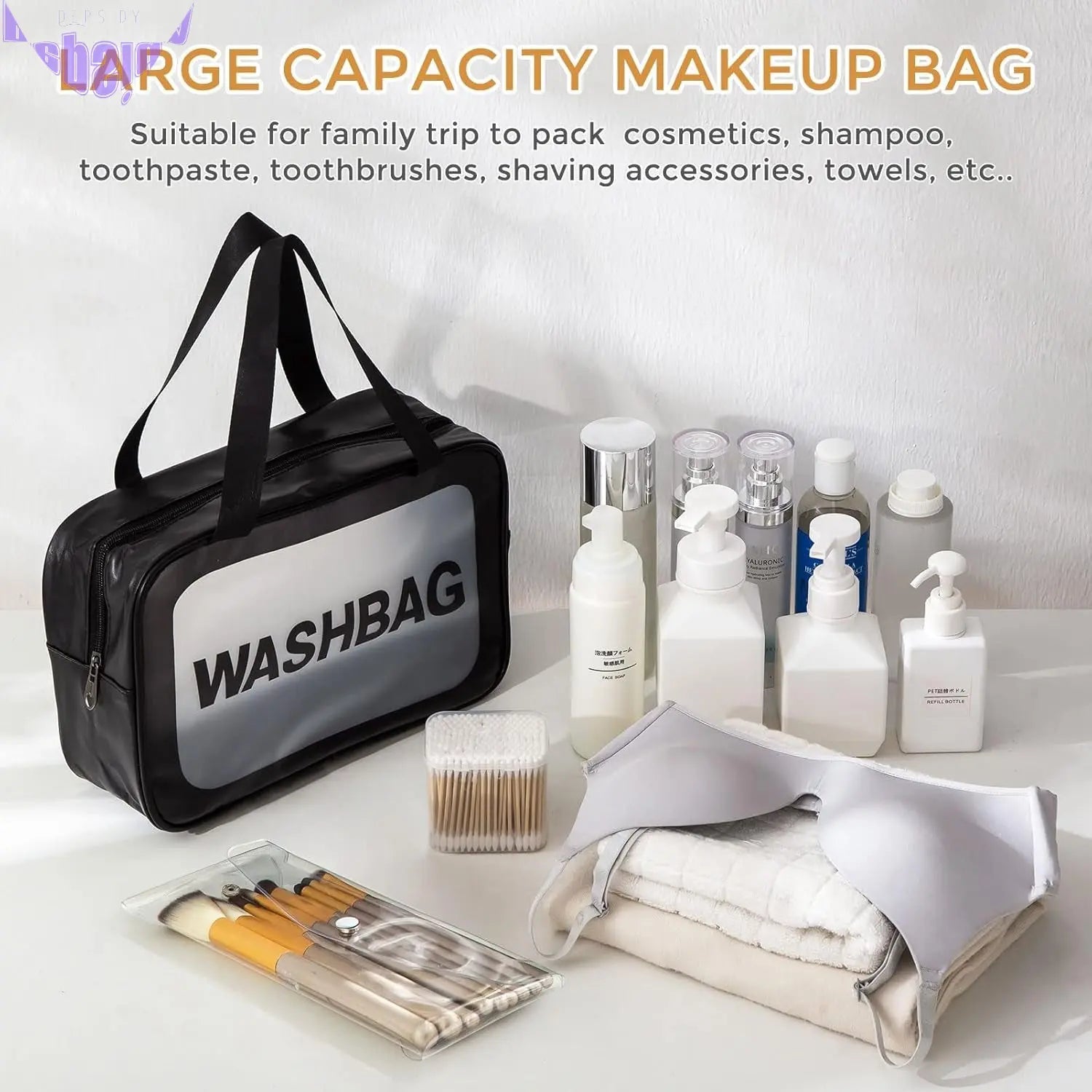 3 Pack Cosmetics Bag Toiletry Bag,Translucent Travel Bag Waterproof Makeup Bag with Small Clear Bag for Toiletries, Clear, 3Size