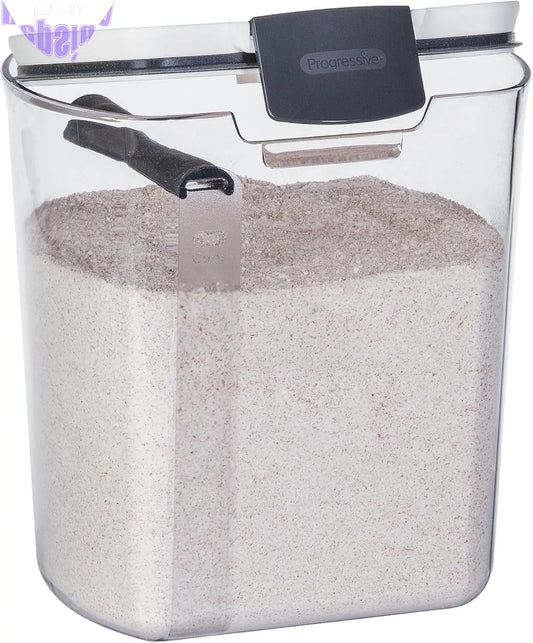 Progressive  Flour Storage Container 3.7 Litre | Airtight Silicone Seal | Removable Leveller | Easy-To-Read Measurement Markings | Holds 5Lb Bag of Flour | Durable Bpa-Free | Modern Look