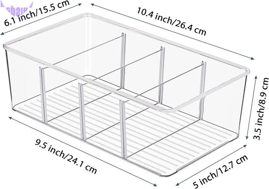 4 Pack Food Storage Organizer Bins, Clear Plastic Bins for Pantry, Kitchen, Fridge, Cabinet Organization and Storage, 4 Compartment Holder Packets, Snacks, Pouches, Spice Packets