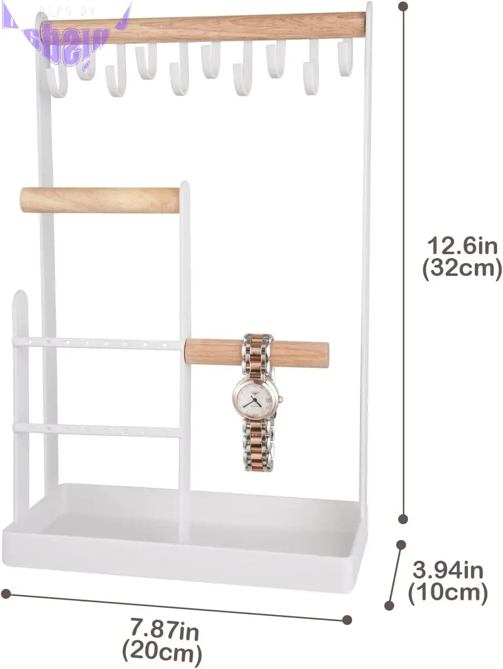 Jewelry Stand Necklace Holder, 4-Tier Jewelry Tower Rack with Earring Tray and Holes, 10 Hooks Necklaces Hanging Storage Tree Display Organizer for Bracelets Watches Earrings Rings -White