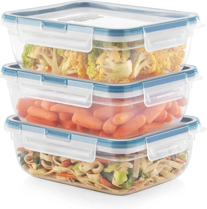 Total Solution 6 Piece Rectangle Plastic Food Storage Container Value Set, (3 X 8.5 Cup [2L] Containers with 3 X Tab Locking Lids) Opaque
