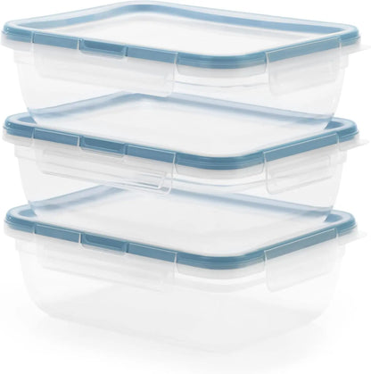 Total Solution 6 Piece Rectangle Plastic Food Storage Container Value Set, (3 X 8.5 Cup [2L] Containers with 3 X Tab Locking Lids) Opaque