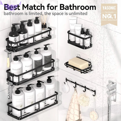 Shower Caddy, 100% Rustproof Shower Shelves for inside Shower, No Drilling Bathroom Organizers and Storage, 6 Pack Large Capacity Bathroom Caddy for Kitchen & Home Decor