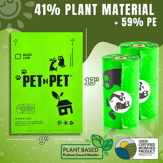 1080 Count Dog Poop Bags USDA Certified 41 Percent Biobased 60 Rolls of Strong & Thick Dog Waste Poo Bags 9X13 Green Unscented Poop Holder