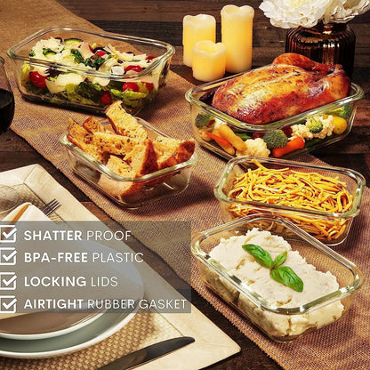 8 Cups/ 63 Oz 4 Piece (2 Containers + 2 Lids) Large Glass Food Storage/Baking Containers with Locking Lids Ideal for Storing Food, Vegetables or Fruits. BPA Free & Leak Proof - Microwave, Oven Safe
