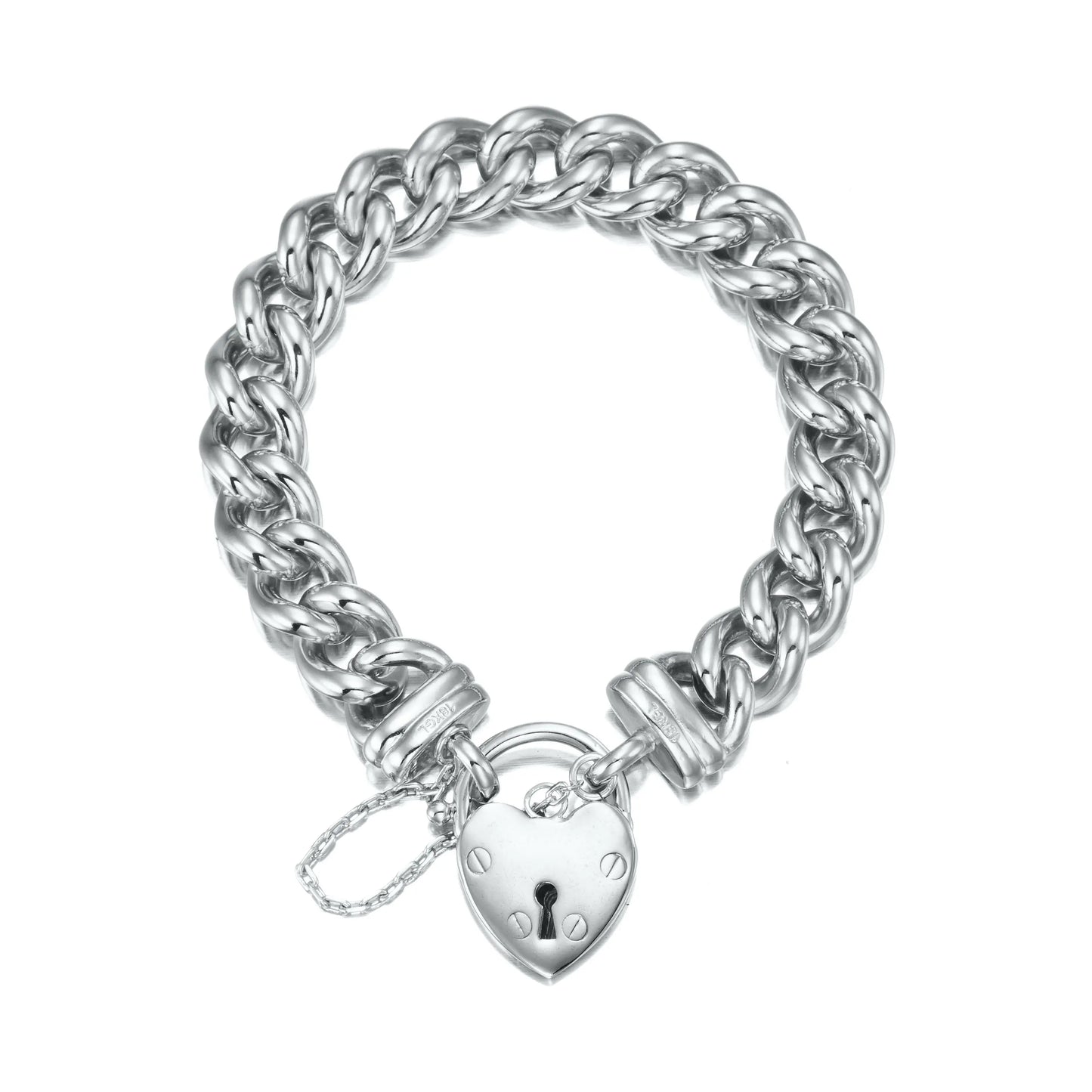 925 Sterling Silver Plated  12mm Euro Curb Chain Bracelet Featuring a Plain Locket  - USA Made-0
