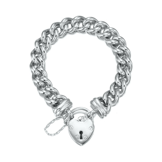 925 Sterling Silver Plated  12mm Euro Curb Chain Bracelet Featuring a Plain Locket  - USA Made-0
