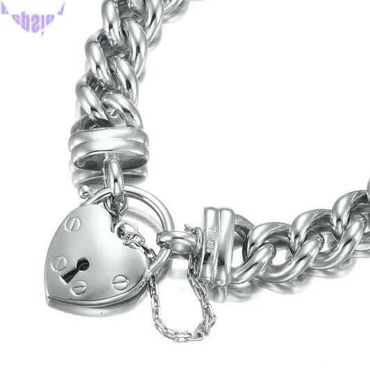 925 Sterling Silver Plated  12mm Euro Curb Chain Bracelet Featuring a Plain Locket  - USA Made-1