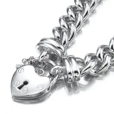 925 Sterling Silver Plated  12mm Euro Curb Chain Bracelet Featuring a Plain Locket  - USA Made-2