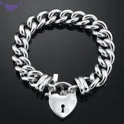 925 Sterling Silver Plated  12mm Euro Curb Chain Bracelet Featuring a Plain Locket  - USA Made-3