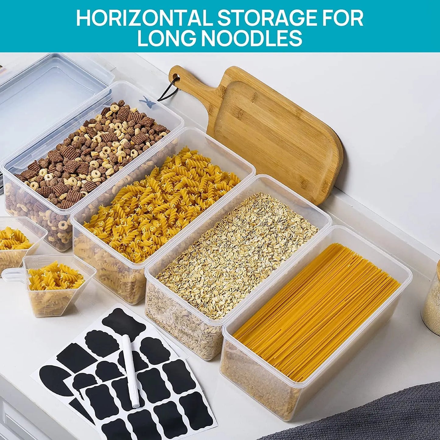 Airtight Food Storage Containers with Lids 4PCS Set 3.2L, Plastic Spaghetti Canisters for Pasta Organizer, BPA Free Air Tight Kitchen Pantry Organization