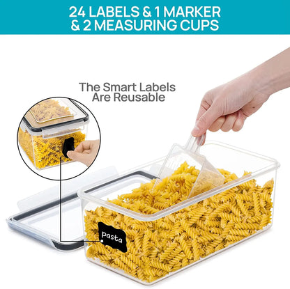 Airtight Food Storage Containers with Lids 4PCS Set 3.2L, Plastic Spaghetti Canisters for Pasta Organizer, BPA Free Air Tight Kitchen Pantry Organization