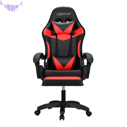 Artiss Massage Gaming Chair 6 Point 7 LED Office Chairs Leather Footrest Red
