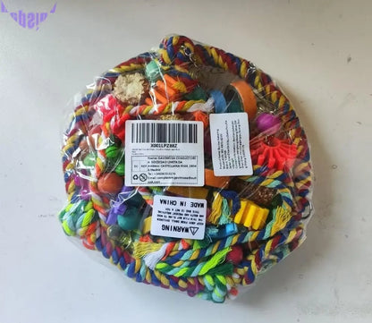 Bird Toys Bird Rope Ring Swing Perch with Corn Cob Cardboard Bagels Wooden Blocks Chewing Toys for Parakeets,Cockatiels,Conure,Lovebirds,Finches and Other Small-Sized Birds