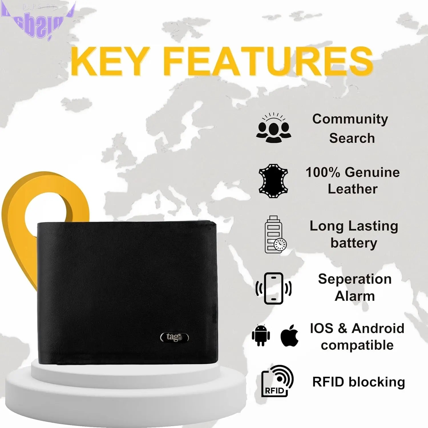 Dolphin Bluetooth Wallet (Black) - Premium RFID Anti-Theft Leather Wallet with Separation Alert, GPS Last Seen Location - Cash Slot, 8 Card Slots, 2 Additional Slot & Dolphintracker - Android & Apple Compatible