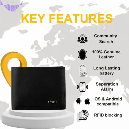 Dolphin Bluetooth Wallet (Black) - Premium RFID Anti-Theft Leather Wallet with Separation Alert, GPS Last Seen Location - Cash Slot, 8 Card Slots, 2 Additional Slot & Dolphintracker - Android & Apple Compatible