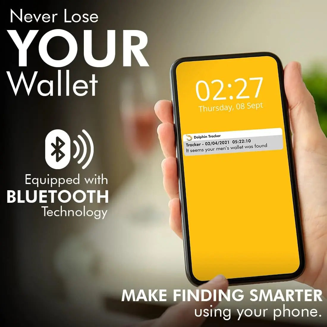 Dolphin Bluetooth Wallet (Black) - Premium RFID Anti-Theft Leather Wallet with Separation Alert, GPS Last Seen Location - Cash Slot, 8 Card Slots, 2 Additional Slot & Dolphintracker - Android & Apple Compatible