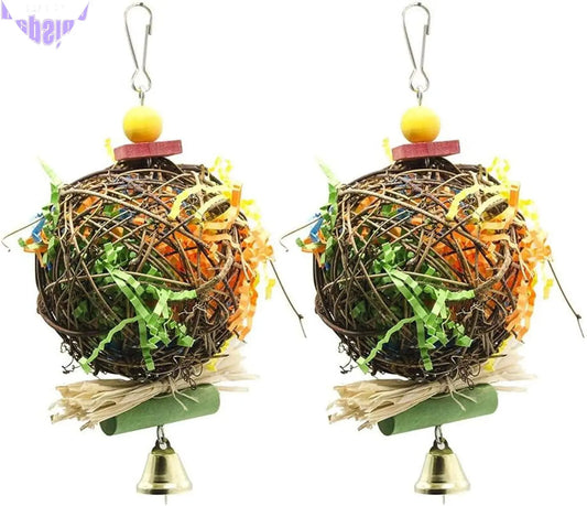 PINCHUANG 2 Pack Bird Chewing Toys Foraging Shredder Toy Parrot Cage Shredder Toy Foraging Hanging Toy for Cockatiel Conure African Grey Amazon