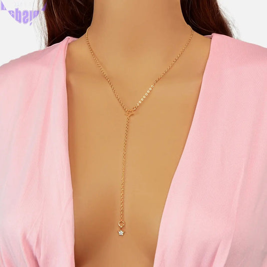 Personalized Gold Chain Long Lariat Star Charm Adjustable Y Shape Drop Necklace-0