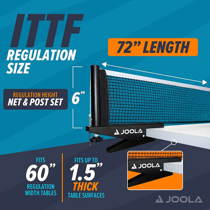 Premium inside Table Tennis Net and Post Set - 72" Regulation Size - Portable and Easy Setup - Ping Pong Spring Clamp Net - Black