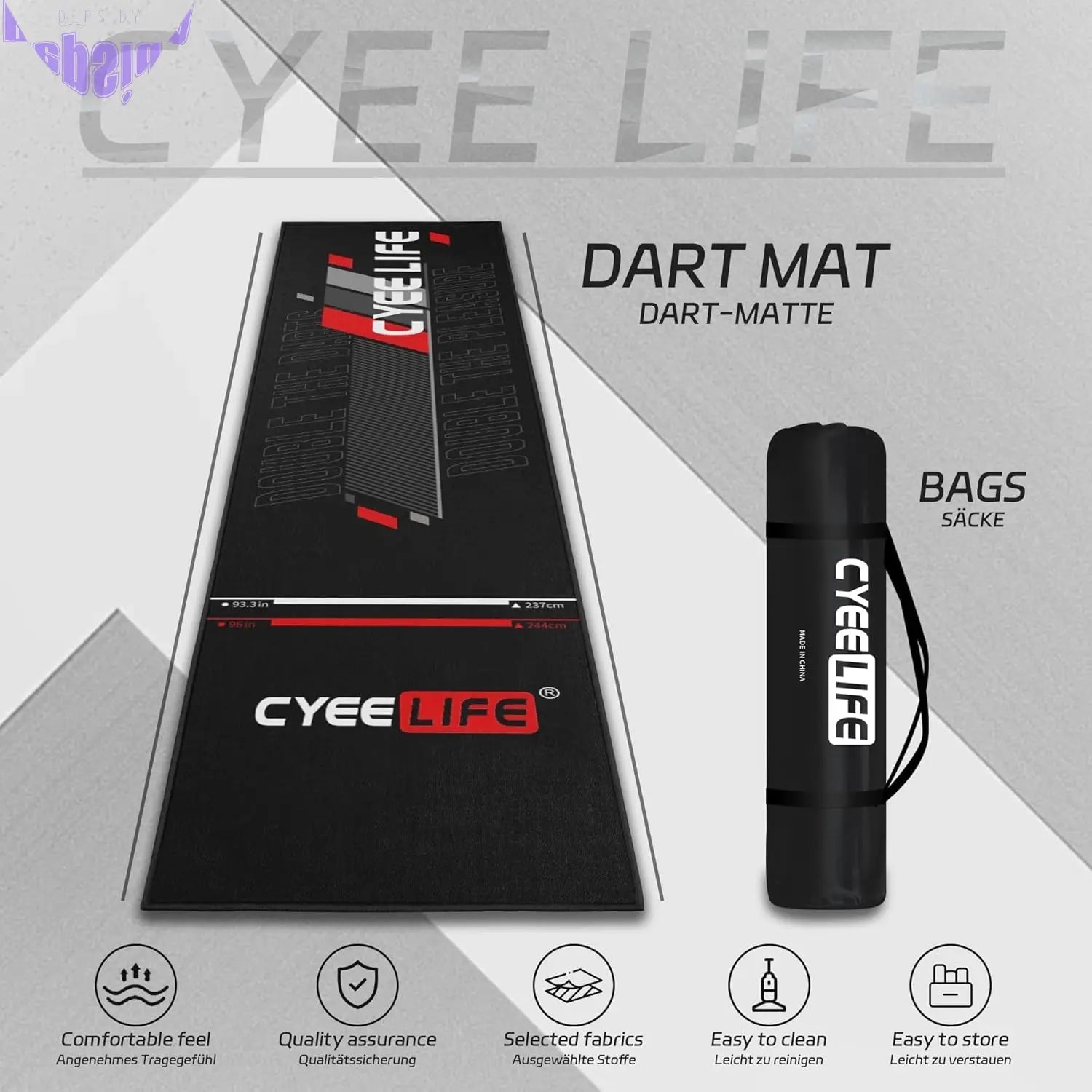 Darts Mat,297 X 66Cm Professional Non Slip Carpet Mats for Floor and Dart Tips Protection,Black