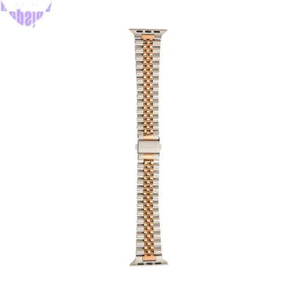 Stainless Steel Link Bracelet Band - The Perth in Silver and Rose Large - Compatible with Apple Watch Size 42mm to 45mm-1