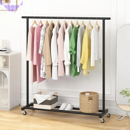 Clothing Rack Clothes Rack Standard Rod Simple Rolling Metal Garment Rack Organizer Freestanding Hanger with Wheels,Black