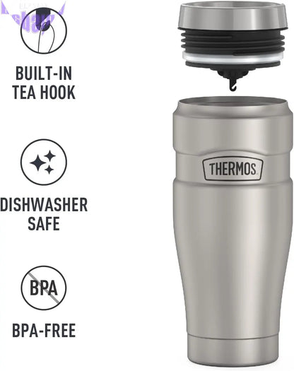 Stainless King Vacuum-Insulated Travel Tumbler, 16 Ounce, Matte Steel