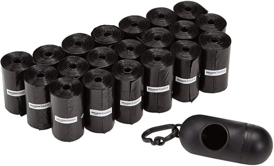 Unscented Standard Dog Poop Bags with Dispenser and Leash Clip, 33.02 X 22.86 CM, Black - 20 Rolls (300 Bags)