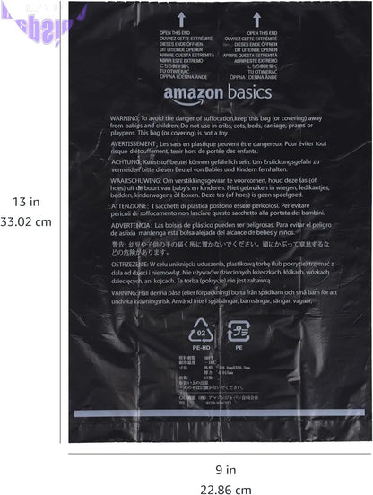 Unscented Standard Dog Poop Bags with Dispenser and Leash Clip, 33.02 X 22.86 CM, Black - 20 Rolls (300 Bags)